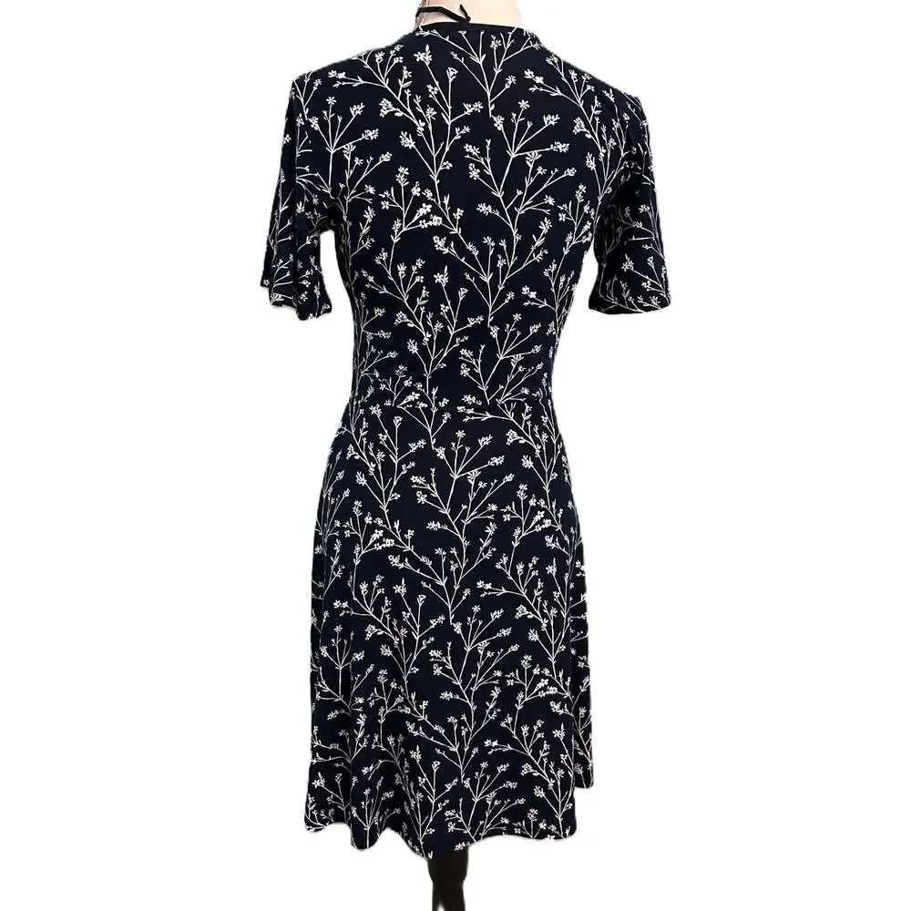 NWT 41 Hawthorn Elisse Navy/White Floral Faux Wrap Dress Flutter Sleeves-Small - Picture 3 of 12